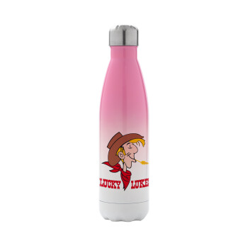 Lucky Luke, Metal mug thermos Pink/White (Stainless steel), double wall, 500ml