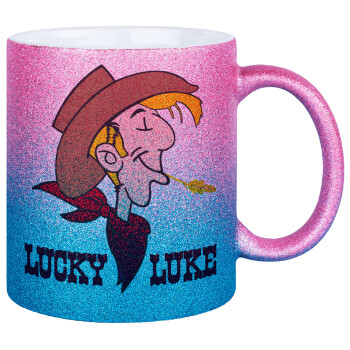 Lucky Luke, Κούπα Χρυσή/Μπλε Glitter, κεραμική, 330ml