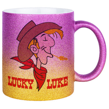 Λούκυ Λουκ, Κούπα Χρυσή/Ροζ Glitter, κεραμική, 330ml