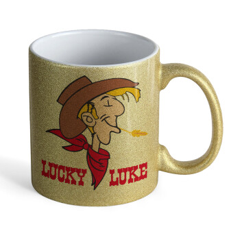 Lucky Luke, Κούπα Χρυσή Glitter που γυαλίζει, κεραμική, 330ml