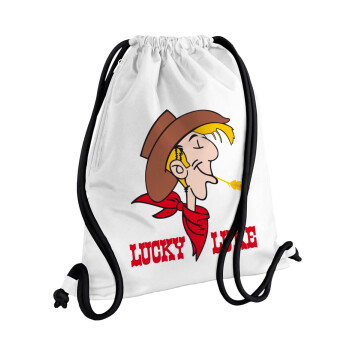 Λούκυ Λουκ, Τσάντα πλάτης πουγκί GYMBAG λευκή, με τσέπη (40x48cm) & χονδρά κορδόνια