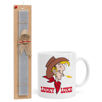 Lucky Luke, Πασχαλινό Σετ, Κούπα κεραμική (330ml) & πασχαλινή λαμπάδα αρωματική πλακέ (30cm) (ΓΚΡΙ)