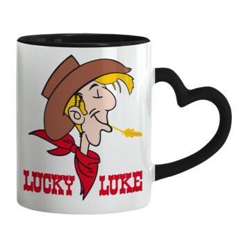 Lucky Luke, Mug heart black handle, ceramic, 330ml