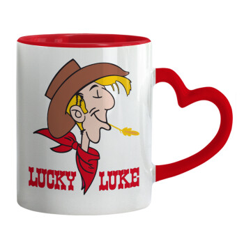 Lucky Luke, Mug heart red handle, ceramic, 330ml