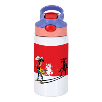 Λούκυ Λουκ σκιές, Children's hot water bottle, stainless steel, with safety straw, pink/purple (350ml)