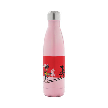 Lucky Luke shadows, Metal mug thermos Pink Iridiscent (Stainless steel), double wall, 500ml
