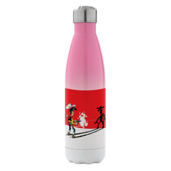 Lucky Luke shadows, Metal mug thermos Pink/White (Stainless steel), double wall, 500ml