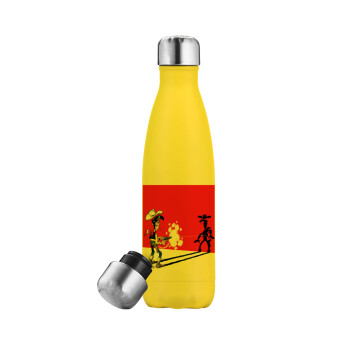 Lucky Luke shadows, Yellow Stainless Steel Metallic Thermos, double-walled, 500ml