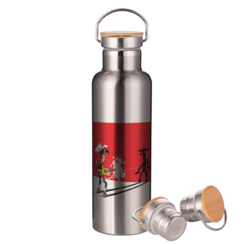 Lucky Luke shadows, Stainless steel Silver with wooden lid (bamboo), double wall, 750ml