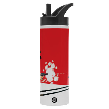 Λούκυ Λουκ σκιές, Μεταλλικό παγούρι θερμός με καλαμάκι & χειρολαβή, ανοξείδωτο ατσάλι (Stainless steel 304), διπλού τοιχώματος, 600ml