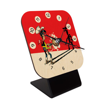 Lucky Luke shadows, Quartz Table clock in natural wood (10cm)