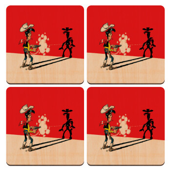 Λούκυ Λουκ σκιές, ΣΕΤ x4 Σουβέρ ξύλινα τετράγωνα plywood (9cm)