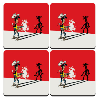 Lucky Luke shadows, ΣΕΤ 4 Σουβέρ ξύλινα τετράγωνα (9cm)