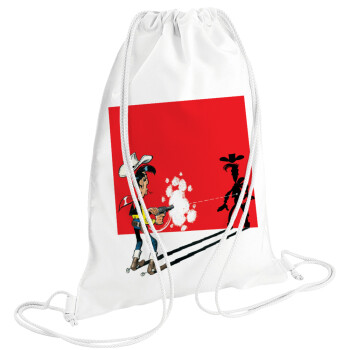 Λούκυ Λουκ σκιές, Τσάντα πλάτης πουγκί GYMBAG λευκή (28x40cm)