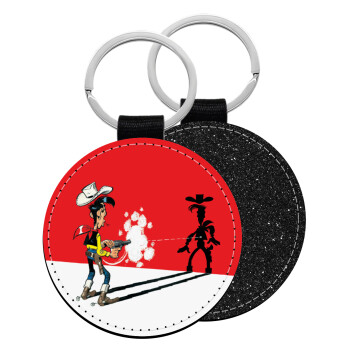 Lucky Luke shadows, Μπρελόκ Δερματίνη, στρογγυλό ΜΑΥΡΟ (5cm)