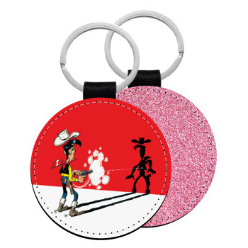 Lucky Luke shadows, Μπρελόκ Δερματίνη, στρογγυλό ΡΟΖ (5cm)