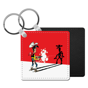 Lucky Luke shadows, Μπρελόκ Δερματίνη, τετράγωνο ΜΑΥΡΟ (5x5cm)