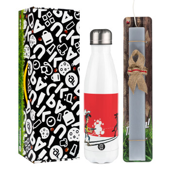 Lucky Luke shadows, Easter candle, metallic white thermos bottle (500ml) & aromatic flat candle (30cm) (GRAY)