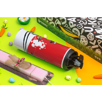 Λούκυ Λουκ σκιές, Πασχαλινή Λαμπάδα με Travel Tumbler θερμό με διπλό καπάκι (600ml, BPA free) & κερί αρωματικό πλακέ (30cm) (ΡΟΖ)