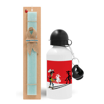 Lucky Luke shadows, Easter Set, metallic aluminum water bottle (500ml) & scented flat candle (30cm) (TURQUOISE)