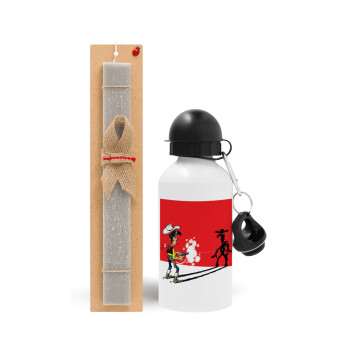 Lucky Luke shadows, Easter Set, metallic aluminum water bottle (500ml) & aromatic flat Easter candle (30cm) (GRAY)