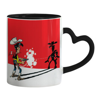 Lucky Luke shadows, Mug heart black handle, ceramic, 330ml