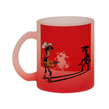 Lucky Luke shadows, Κούπα γυάλινη δίχρωμη με βάση το κόκκινο ματ, 330ml