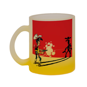 Lucky Luke shadows, Κούπα γυάλινη δίχρωμη με βάση το κίτρινο ματ, 330ml