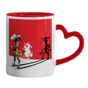 Lucky Luke shadows, Mug heart red handle, ceramic, 330ml
