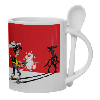 Lucky Luke shadows, Ceramic coffee mug with Spoon, 330ml (1pcs)