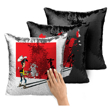 Λούκυ Λουκ σκιές, Μαξιλάρι καναπέ Μαγικό Μαύρο με πούλιες 40x40cm περιέχεται το γέμισμα