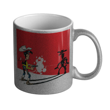 Lucky Luke shadows, Κούπα Ασημένια Glitter που γυαλίζει, κεραμική, 330ml
