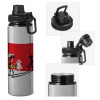 Metallic water bottle with safety cap, 850ml aluminum