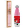 Easter Set, Metallic pink/white (Stainless steel) thermos, double-walled, 500ml & aromatic flat Easter candle (30cm) (PINK)