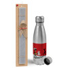Easter Set, metallic Inox water bottle (750ml) & aromatic flat Easter candle (30cm) (GRAY)