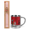 Easter Set, metallic thermal cup (300ml) & aromatic flat Easter candle (30cm) (PINK)