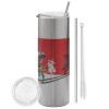 Tumbler stainless steel Silver 600ml, with metal straw & cleaning brush
