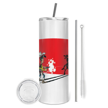 Lucky Luke shadows, Eco friendly stainless steel tumbler 600ml, with metal straw & cleaning brush