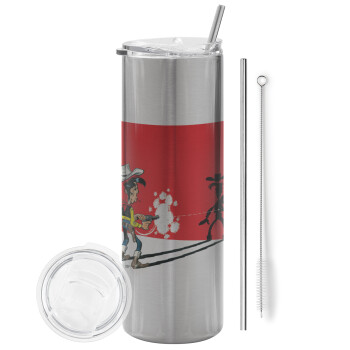 Lucky Luke shadows, Eco friendly stainless steel Silver tumbler 600ml, with metal straw & cleaning brush