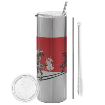 Lucky Luke shadows, Tumbler stainless steel Silver 600ml, with metal straw & cleaning brush
