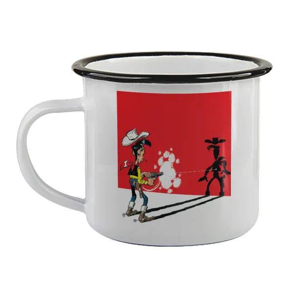 Lucky Luke shadows — Enamel mug with black rim, 360ml