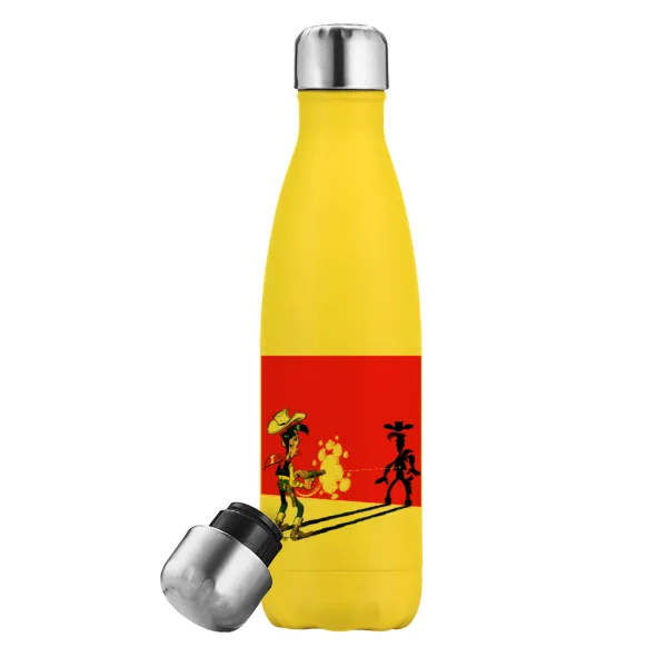 Lucky Luke shadows — Yellow Stainless Steel Metallic Thermos, double-walled, 500ml