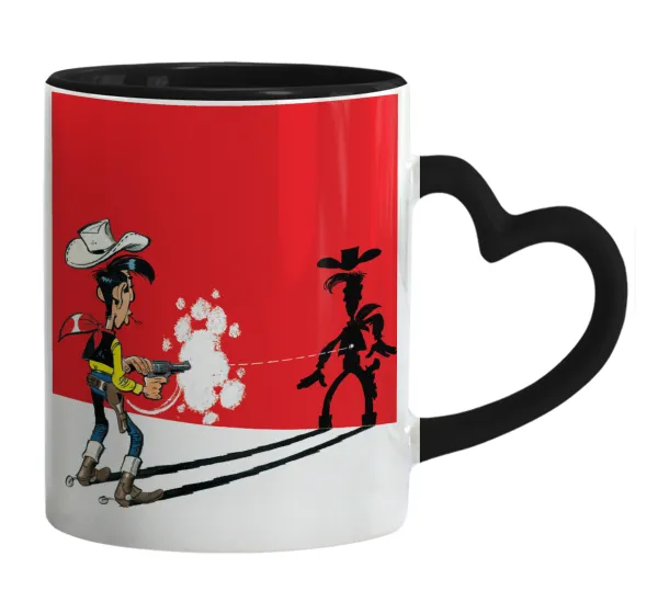 Lucky Luke shadows — Mug heart black handle, ceramic, 330ml