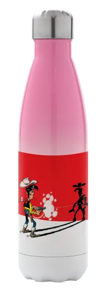 Lucky Luke shadows — Metal mug thermos Pink/White (Stainless steel), double wall, 500ml