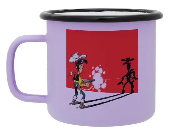 Lucky Luke shadows — Metal enamel mug, matte light pastel purple, 360ml