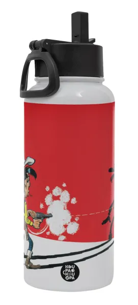 Lucky Luke shadows — Metal mug thermo White with Straw and Spout Lid (Stainless steel), double wall, 950ml