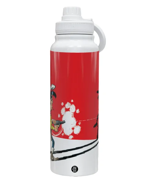 Lucky Luke shadows — 1L Stainless Steel Thermal Bottle with Phone Holder & Double Wall Insulation