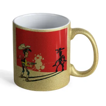 Lucky Luke shadows, Κούπα Χρυσή Glitter που γυαλίζει, κεραμική, 330ml