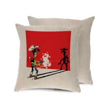Lucky Luke shadows, Μαξιλάρι καναπέ ΛΙΝΟ 40x40cm περιέχεται το  γέμισμα