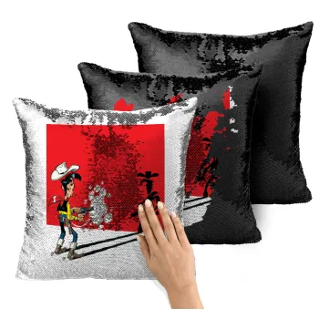 Lucky Luke shadows, Μαξιλάρι καναπέ Μαγικό Μαύρο με πούλιες 40x40cm περιέχεται το γέμισμα